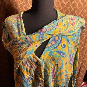 Isaac mizrahi cardigan in pink & yellow paisley design size 2X